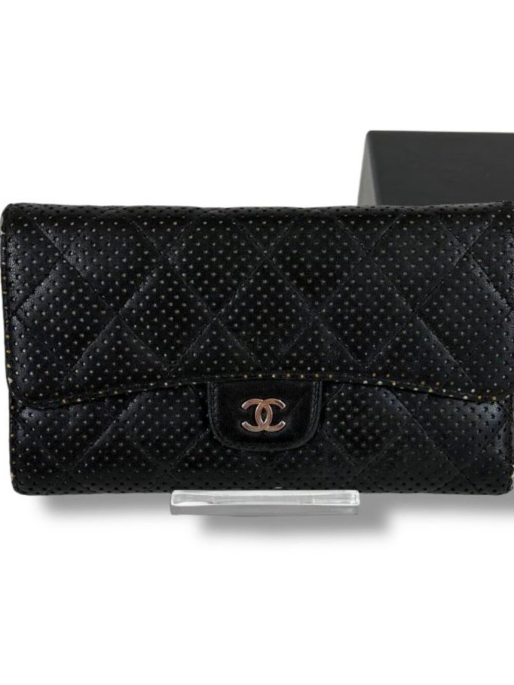 Chanel Long Wallet Bifold Black Lambskin Quilted